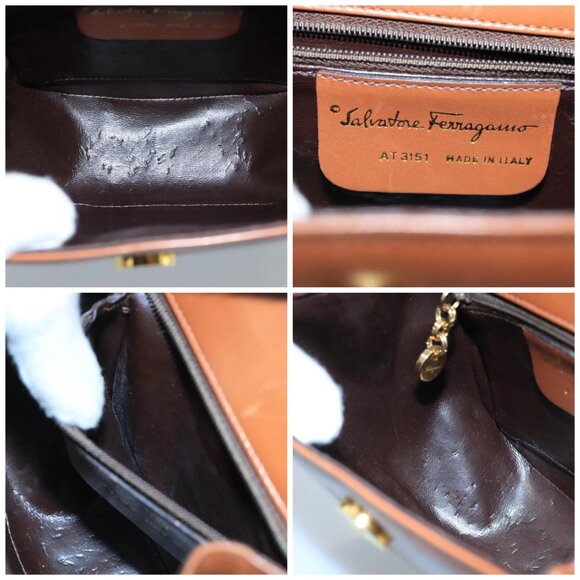 Salvatore Ferragamo Shoulder Bag Leather Gold Brown Auth 100786 - Picture 15 of 16
